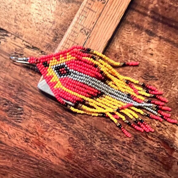 Hand Beaded Long Boho Fringe Earrings - Picture 5 of 6